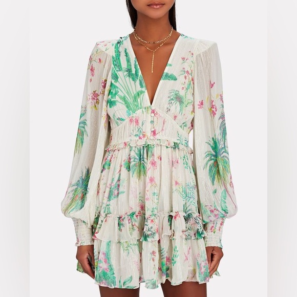 HEMANT & NANDITA 
Zaina Botanical Chiffon Mini Dress 🤩 NWT - Picture 3 of 10